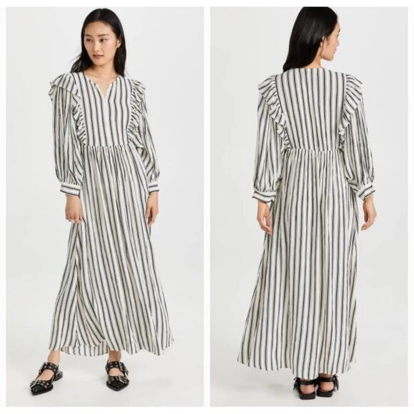 Baum und Pferdgarten Alona Striped Crepon Dress -Black/White - Sz 38 (SZ 8 US) - Picture 3 of 14